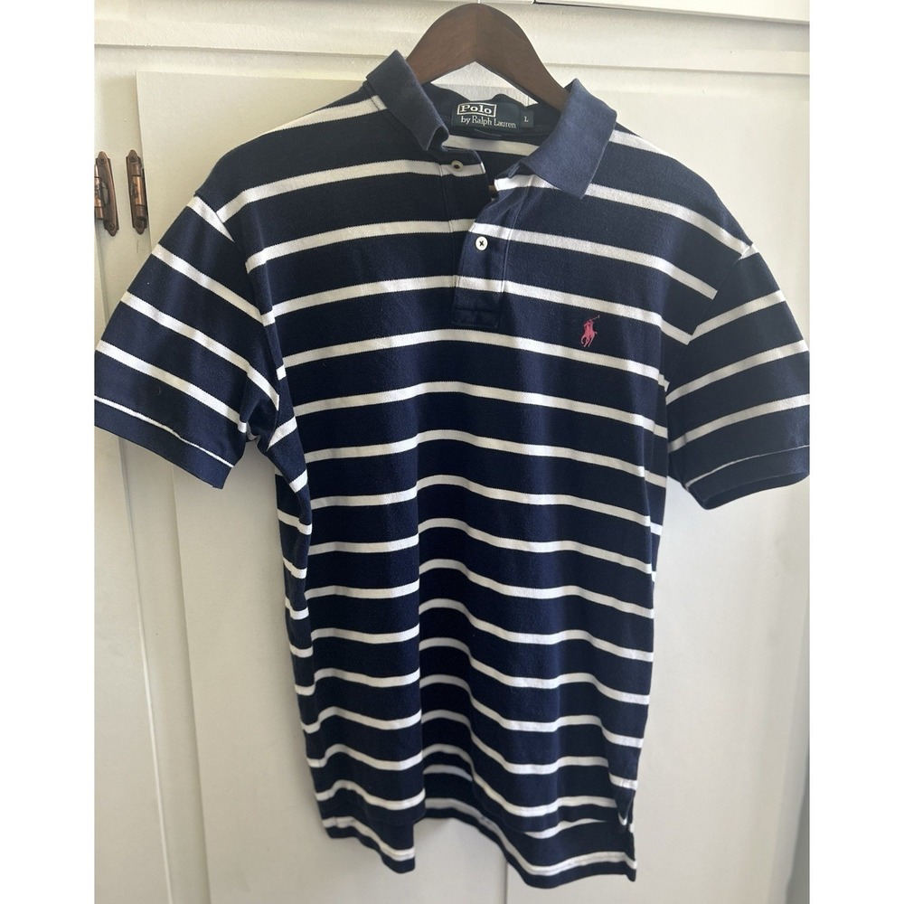 Polo Ralph Lauren Royal Blue White Strip Polo Shirt Classic Casual Golf Tennis